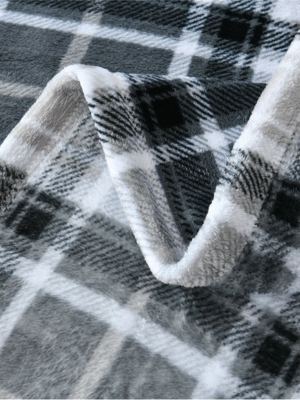 Soft Plush Grey Plaid Throw Blanket - Picture 3 of 5